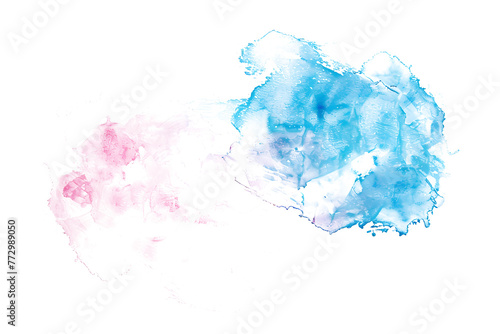 Pastel pink and blue blended watercolor paint stain on transparent background.