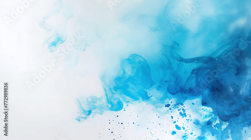 Abstract blue watercolor background with smoke and liquid on white background