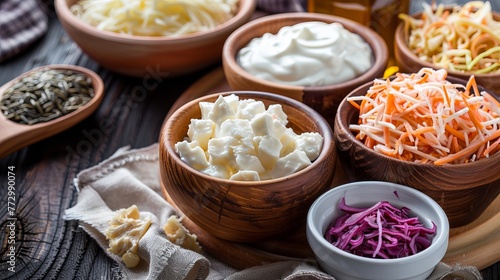  the health benefits of consuming fermented foods such as yogurt, kimchi, and sauerkraut.  photo