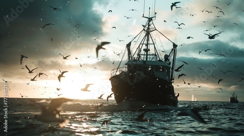 the process of sustainable fishing and the importance of ocean conservation in the seafood industry. photo