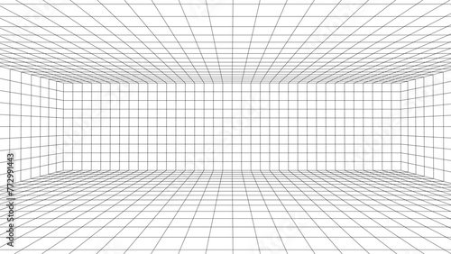 3d wireframe room. Perspective laser grid. A template for interior design in perspective