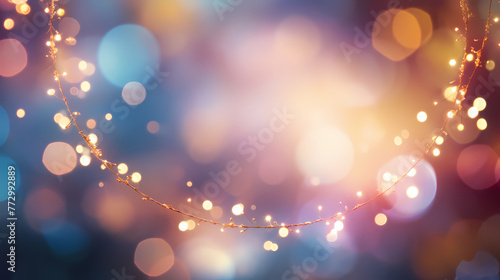 Defocused light background with circular light garland and copy space for your text