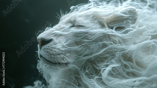 a white lion with long hair