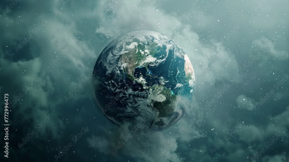 Obraz premium Earth Amidst Nebulae, Environmental Conservation Concept