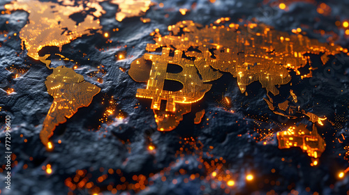world map made from bitcoin, bitcoin business concept