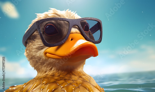 Happy Duck wearing sunglass for a commercial advertisement image	 photo