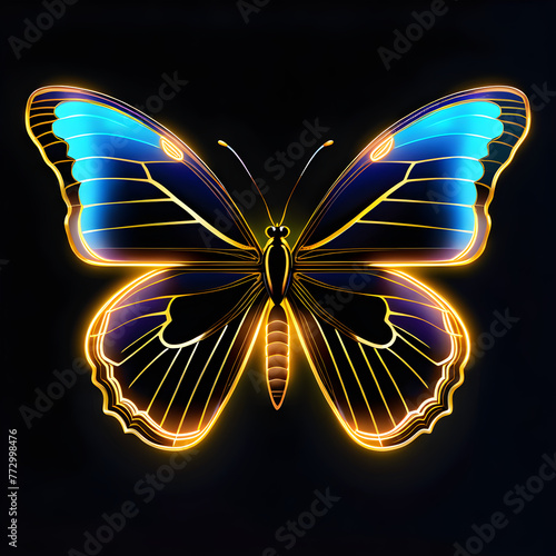 Captivating Gold Neon Butterfly Icon: Elegant and Radiant(Generative AI)