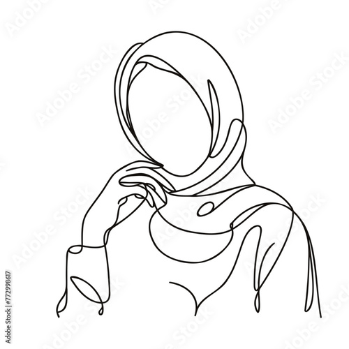 One solid line depicts a woman in a hijab