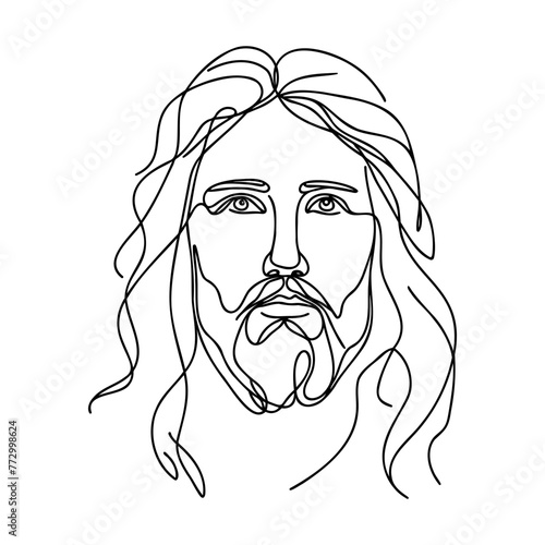 Continuous one line drawing of Jesus face