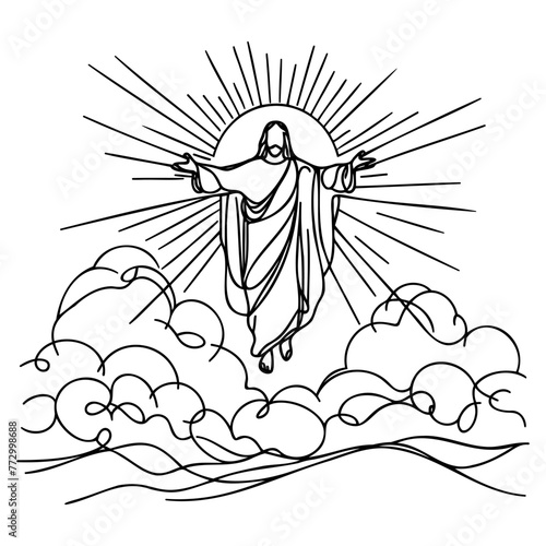 One continuous line depicts Jesus Christ. Isolated outline on a white background. Vector illustration