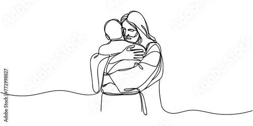 One continuous line draws Jesus hugging a sinner © dariachekman