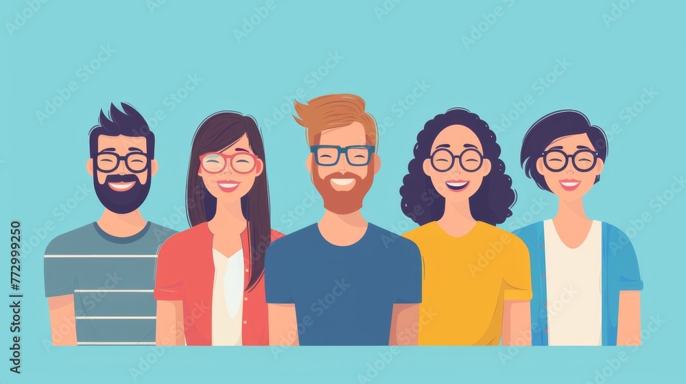 Group of Happy Young People Illustration, ideal for themes of friendship and diversity Group of Happy Young People Illustration, ideal for themes of friendship and diversity