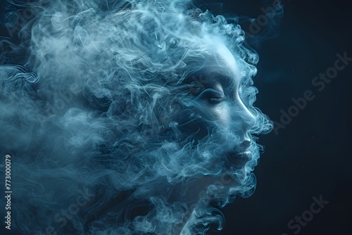 Woman Emitting Smoke From Her Face photo