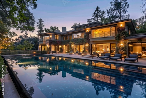 Twilight Reflections  A Luxurious Estate with Illuminated Modern Design