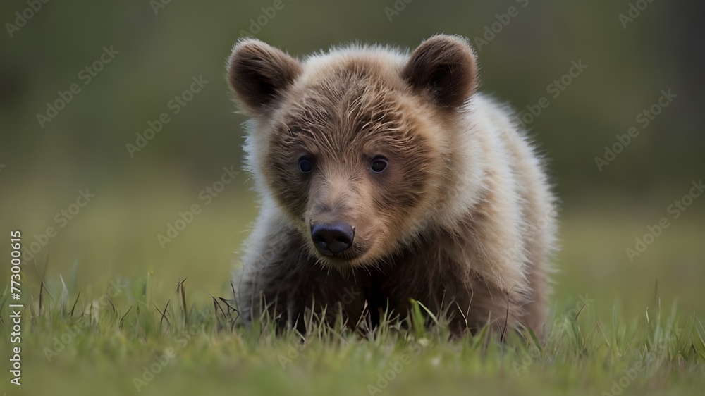 Wild brown bear cub closeup