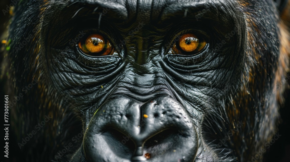 Close-up of a gorilla's face with intense eyes