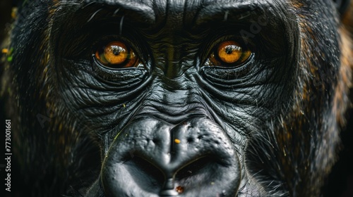 Close-up of a gorilla's face with intense eyes photo