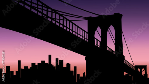 Brooklyn Bridge landscape, flat color illustration