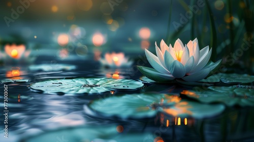 Lotus flowers create a tranquil, peaceful and spiritually uplifting feeling on the water. photo