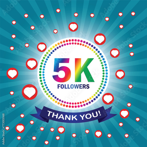 Thank you 5K followers card. Vector illustration for social networks, social sites post, greeting card