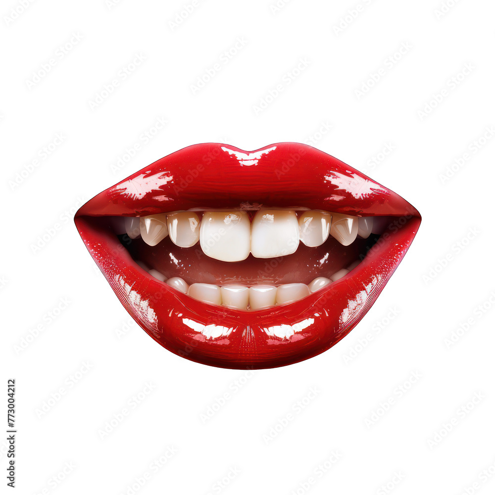 Smiling lips isolated on transparent background png cutout and clipping path