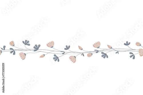 Medick, shamrock flowers and leaves seamless border. Clover isolated garland pattern, decorative border. Vector illustration. photo