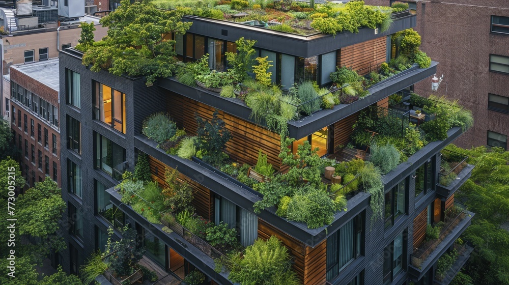 Exploring metropolitan areas through green rooftop gardens, capturing sustainable urban development from a wide angle perspective. Exploring metropolitan areas through green rooftop gardens, capturing sustainable urban development from a wide angle perspective.