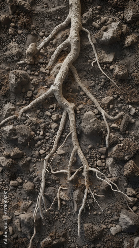 White Plant Roots in Rich Soil Detail White Plant Roots in Rich Soil Detail