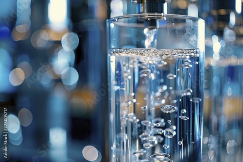 Witness the cutting-edge water purification system at work, showcasing a clear foreground and a blurred background in action.