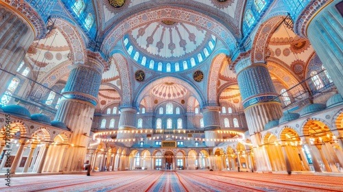 Blue Mosque (Turkish: Sultan Ahmet Cami) interior in Istanbul, Turkey  photo