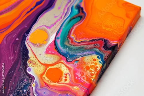 Abstract Fluid Art with Marbled Textures, Vibrant Colors and Organic Shapes, Acrylic Pour Painting