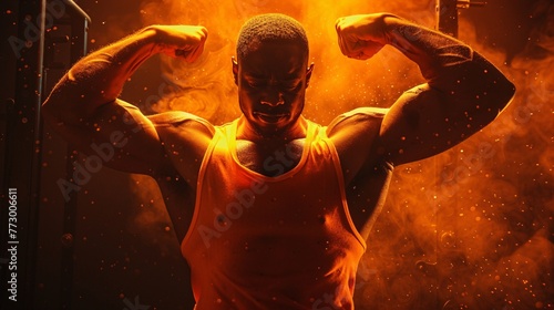 Flexing for the Monthly Challenge A Fitness Model's Orange Tank Top Generative AI