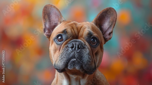 Portrait of a French Bulldog against a colorful bokeh background © iVGraphic