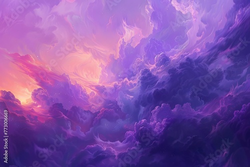 Abstract purple sky, dreamy surreal background, vivid colorful fantasy clouds, digital painting