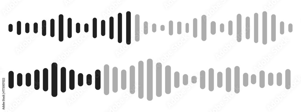 Sound wave decibel audio record simple voice message icon isolated on white background. Podcast player, music track Sound wave decibel audio record simple voice message icon isolated on white background. Podcast player, music track