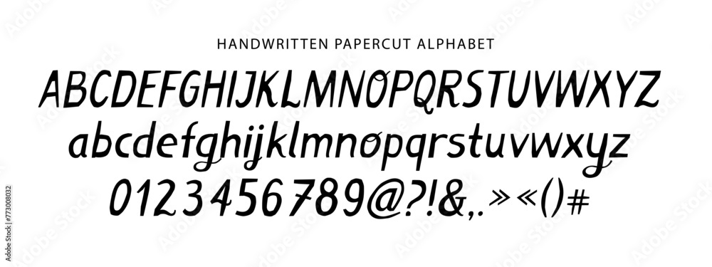 Vector Typeset of Uppercase, Lowercase, Numbers and Signs. Handwritten Papercut Cute Style. For Organic Branding, Packaging, Crafters.