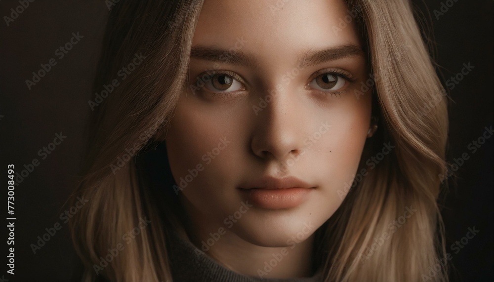 Girl portrait close up, detailed studio photo on black background Girl portrait close up, detailed studio photo on black background