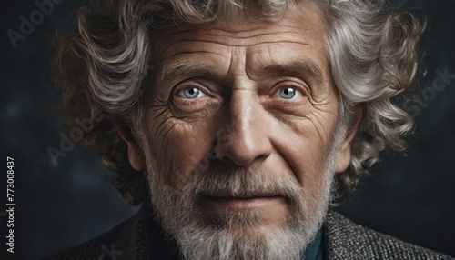 professional portrait of  an elderly Man  close-up on black background  grey hair