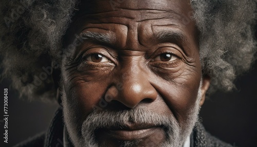 professional portrait of a elderly black man, close-up on black background