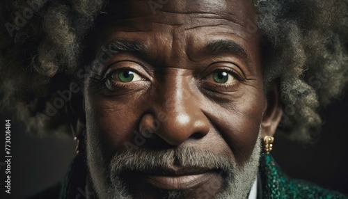 professional portrait of a elderly black man, close-up on black background