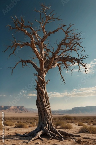 A lonely withered tree in the middle of the desert
