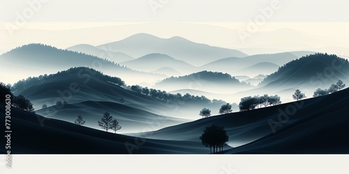 Foggy Mountainside A Serene Scene in Black and White Generative AI
