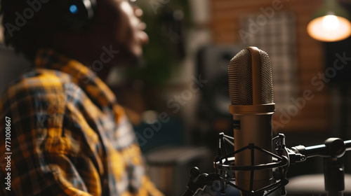microphone in a sound studio recording a new album