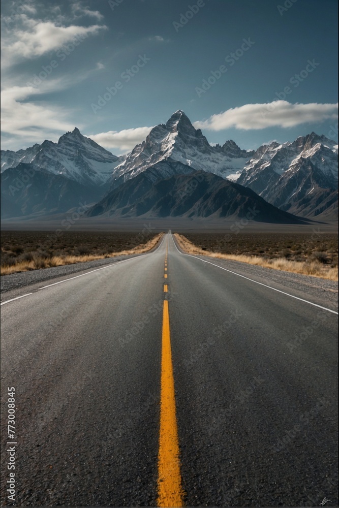 Naklejka premium An empty road with mountains in the background.
