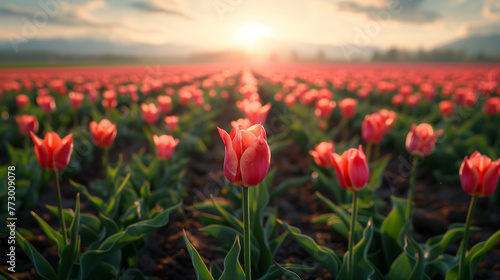 Beautiful Landscape of Tranquil Tulip Fields