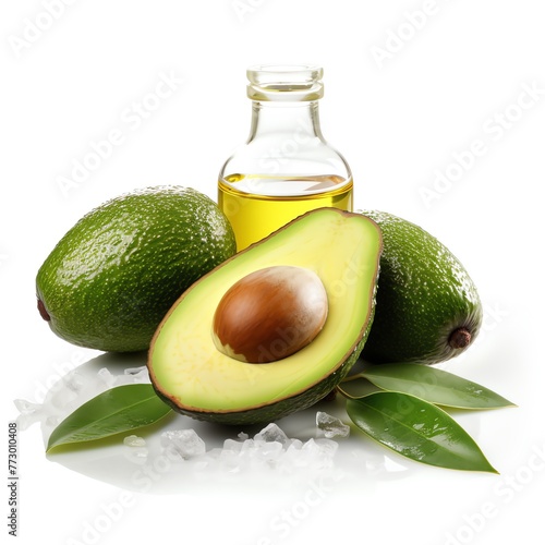 a avocado and a bottle of oil