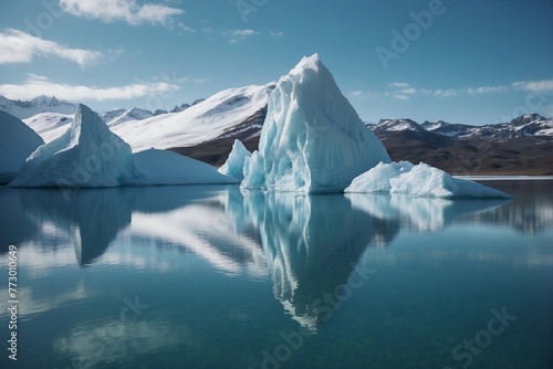 Icebergs with Perfect Reflection on Water Surface
