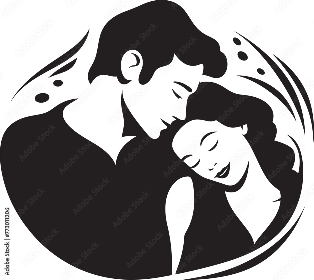 Cuddle Crest Bed Iconic Design Romance Rest Couple on Bed Emblem Cuddle Crest Bed Iconic Design Romance Rest Couple on Bed Emblem