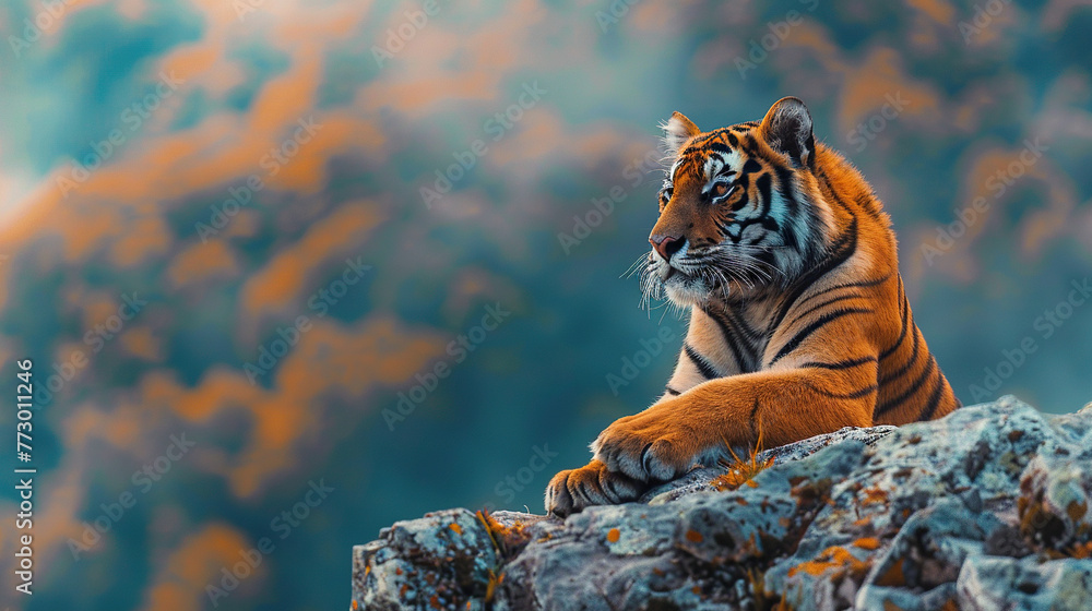 Fototapeta premium Earth Day or World Wildlife Day concept. near extinction tiger , leopard, lion , Save our planet, protect green nature and endangered species, biological diversity theme 