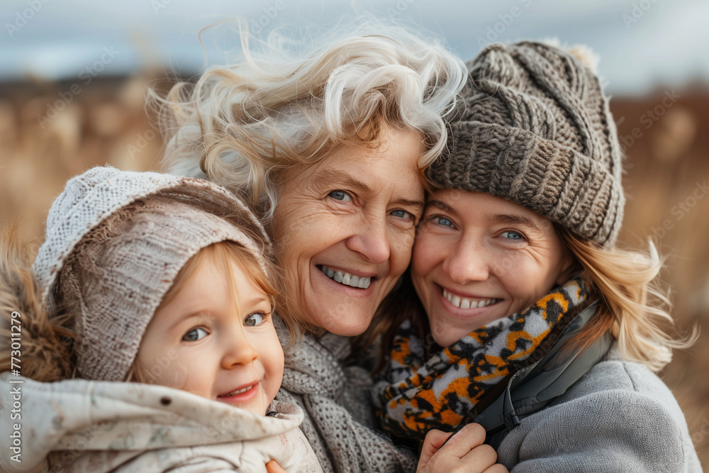 Three women are hugging each other in a field. Three women are hugging each other in a field.